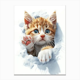 Kitten In The Snow Canvas Print