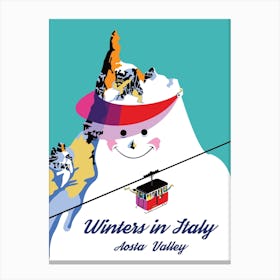 Winters In Italy Aosta Valley, Big Snowman Canvas Print