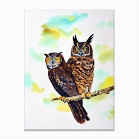 Great Horned Owl 2 Watercolour Bird Canvas Print