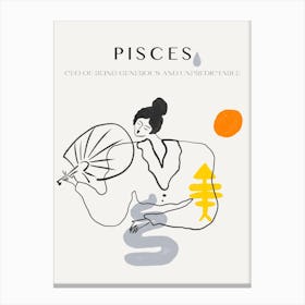 Pisces Zodiac Sign One Line Canvas Print