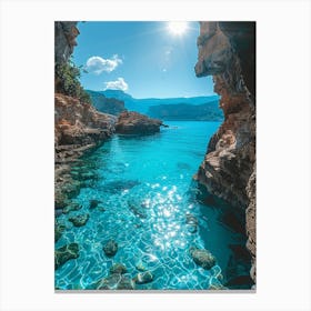 Azure Sea In A Cave Canvas Print