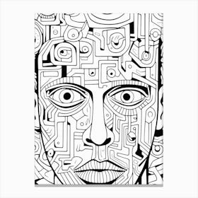 Geometric Face Black & White Line Drawing 1 Canvas Print