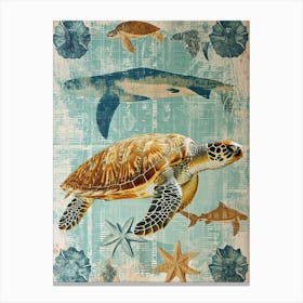 Sea Turtle Screenprint Sea Scape Canvas Print