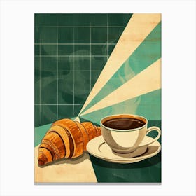 Art Deco Inspired Croissant And Coffee 1 Canvas Print