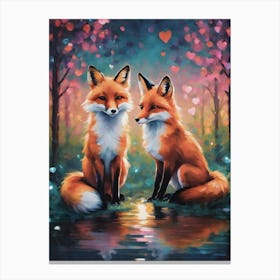 Foxes in Love ~ Valentines Day 1 Canvas Print