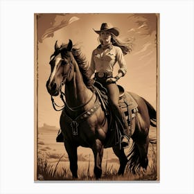 Cowgirl On Horse Vintage Poster 2 Canvas Print