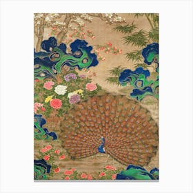 Chinese Peacock And Flowers Canvas Print