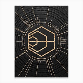 Geometric Glyph in Gold with Radial Array Lines on Dark Gray n.0011 Canvas Print
