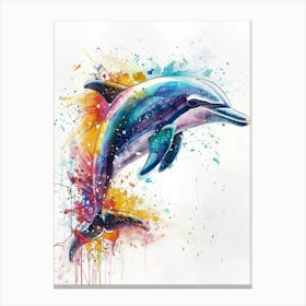 Dolphin Colourful Watercolour 1 Canvas Print