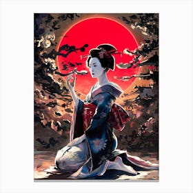 Beautiful Japanese Geisha Woman Art Painting #1 Canvas Print