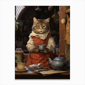 Cat In A Medieval Kitchen As A Cook 1 Canvas Print