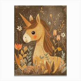 Unicorn In The Meadow Mocha Pastel 4 Canvas Print