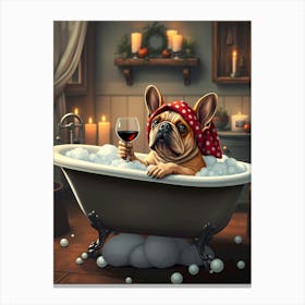 French Bulldog In Bathtub Canvas Print