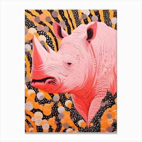 Orange Black & Pink Rhino Portrait Canvas Print