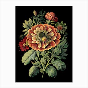 Zinnia Wildflower Vintage Botanical Canvas Print
