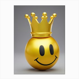 3d Smiley Face Emoji Donning A Gold Crown Centered On A Smooth Matte Gray Background Crown Detaile Canvas Print