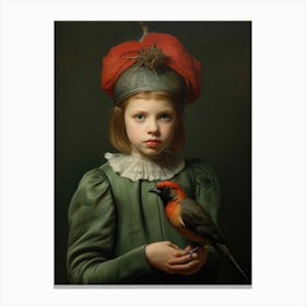 Little Girl With A Bird Canvas Print