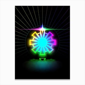 Neon Geometric Glyph in Candy Blue and Pink with Rainbow Sparkle on Black n.0367 Canvas Print