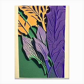 Lavender Leaf Colourful Abstract Linocut Canvas Print
