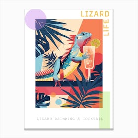 Lizard Drinking A Cocktail Modern Abstract Illustration 5 Poster Canvas Print