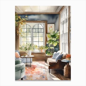 Watercolor Of A Modern Living Room Canvas Print