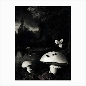 Dark Gothic Black And White Mushrooms Canvas Print