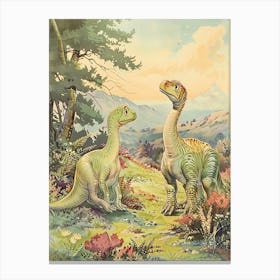 Vintage Storybook Style Dinosaur Watercolour Painting Canvas Print