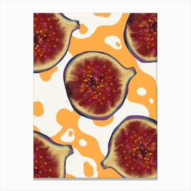 Purple figs on an orange background with white spots Canvas Print