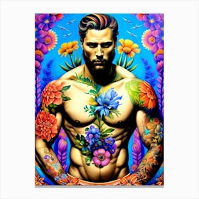 Man With Flowers On His Chest 3 Canvas Print