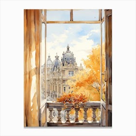 Window View Of Brussels Belgium In Autumn Fall, Watercolour 4 Canvas Print