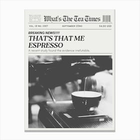 Espresso Print | Retro Vintage Trendy Coffee Bar Bar Cart Kitchen Newspaper Canvas Print