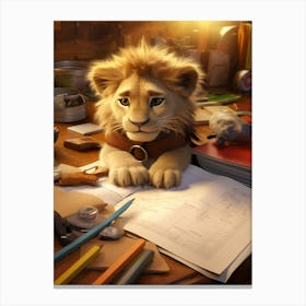 Sweet Baby Lion Hits the Books Print Canvas Print