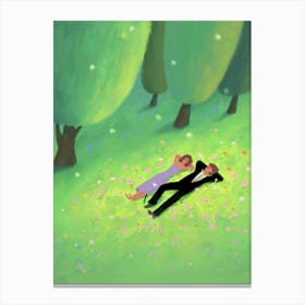 Couple Laying In The Grass Canvas Print