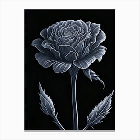 A Carnation In Black White Line Art Vertical Composition 42 Canvas Print
