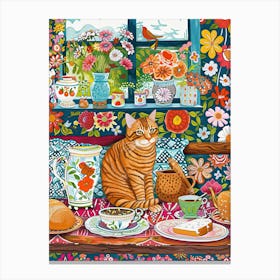 Tea Time With A Maine Coon Cat 4 Canvas Print