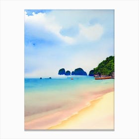 Phra Nang Beach, Krabi, Thailand Watercolour Canvas Print