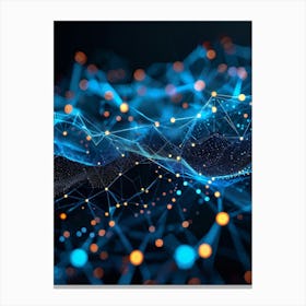 Abstract Net With Glowing Geometric Dots And Grid Waves Connecting Polygons In A Futuristic Infogra (4) Canvas Print