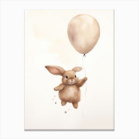 Baby Rabbit Flying With Ballons, Watercolour Nursery Art 4 Canvas Print