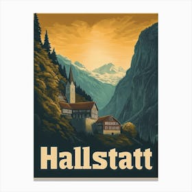 Aihrgdesign A Retro Travel Poster For Hallstatt Featuring The 8aed9791 1ef8 4dd0 8542 4782b904d5cf 2 Canvas Print