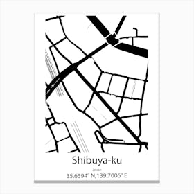 Shibuya Ku,Japan Minimalist Map Canvas Print