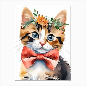 Calico Kitten Wall Art Print With Floral Crown Girls Bedroom Decor (16)  Canvas Print