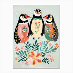 Folk Style Bird Painting Penguin 3 Canvas Print