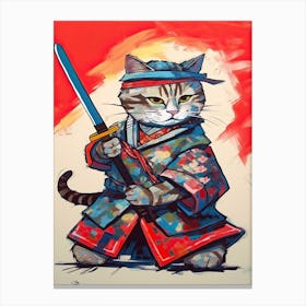 Cat Samurai In Fauvist Matisse Japanese Style  4 Canvas Print