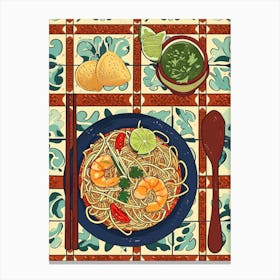 Seafood Pad Thai On A Tiled Background 2 Canvas Print