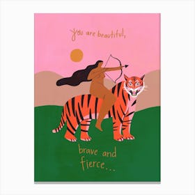 Beautiful, Brave & Fierce Pink & Green Canvas Print
