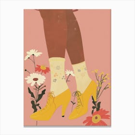 Woman Yellow Shoes With Flowers 1 Canvas Print