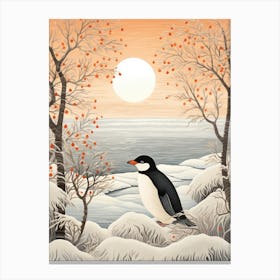 Winter Bird Painting Penguin 3 Canvas Print