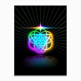 Neon Geometric Glyph in Candy Blue and Pink with Rainbow Sparkle on Black n.0280 Canvas Print