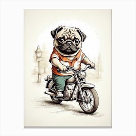 Pug Dog On A Motorcycle Canvas Print