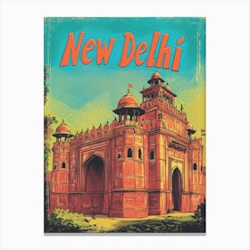 Aihrgdesign A Retro Travel Poster For New Delhi 4 Canvas Print